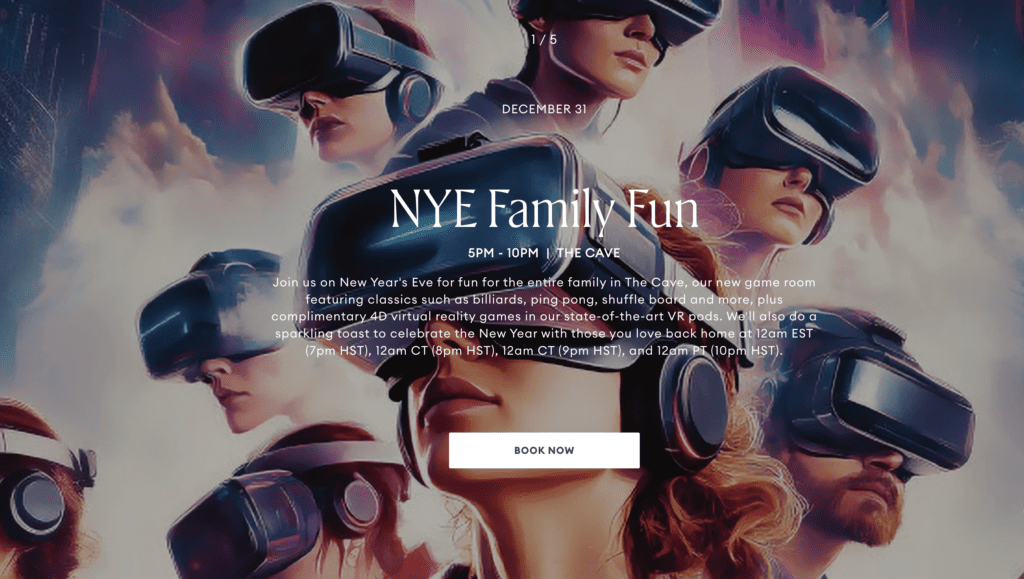 a group of people wearing virtual reality goggles for new years eve celebration on maui at grand wailea