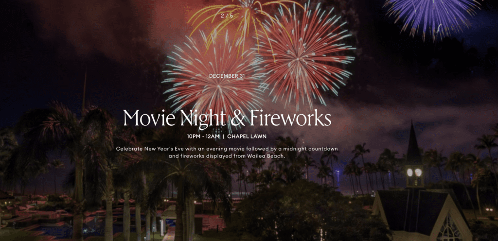 a screen shot of fireworks for new years eve in Hawai'i at grand wailea