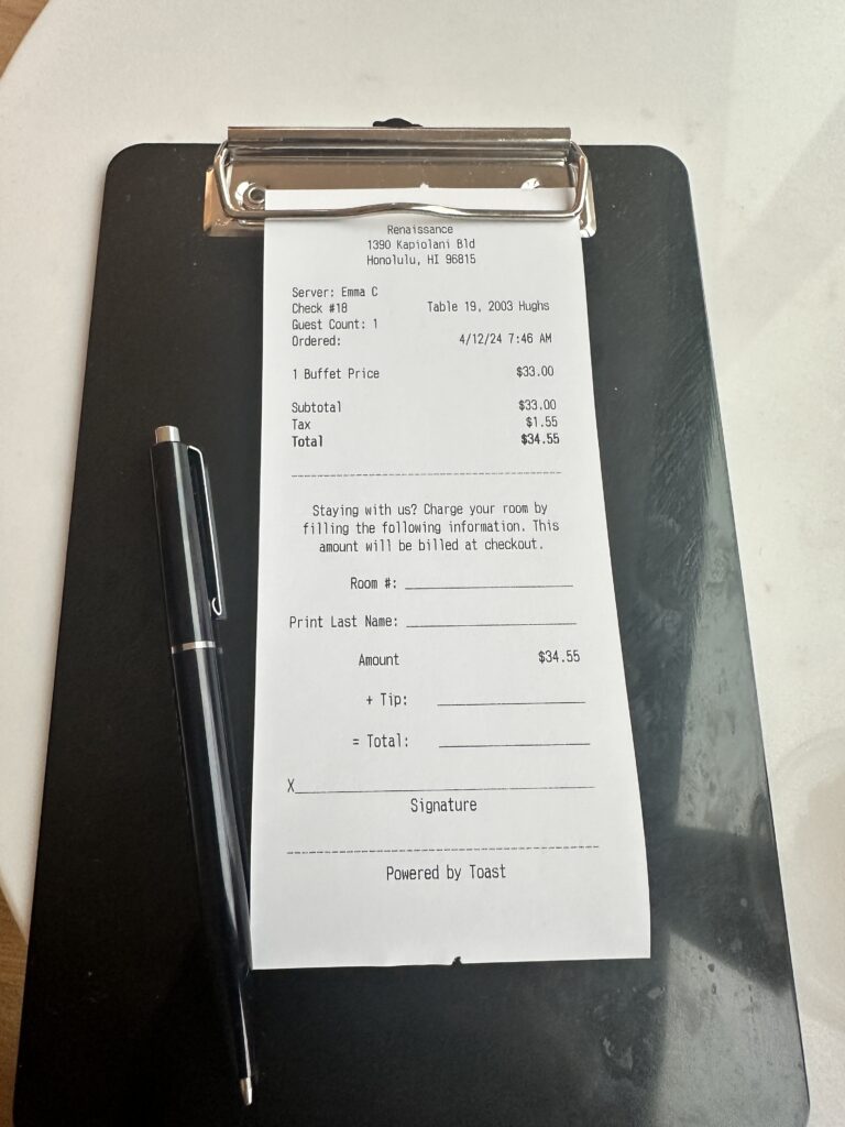 a clipboard with a receipt and a pen