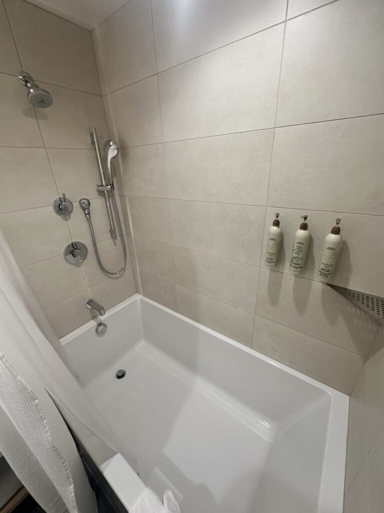 a shower and bathtub in a bathroom