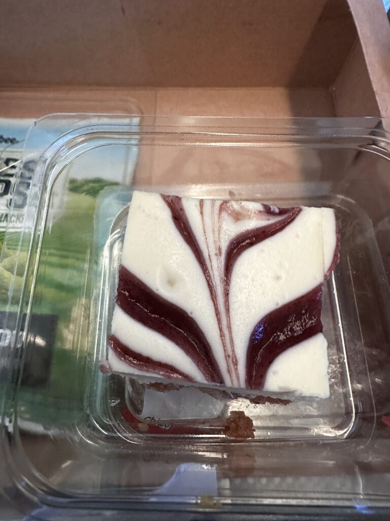 a piece of cake in a plastic container