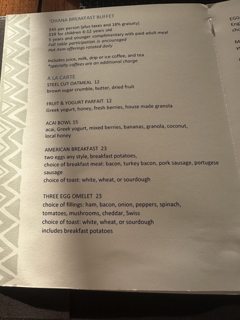 a menu of a restaurant