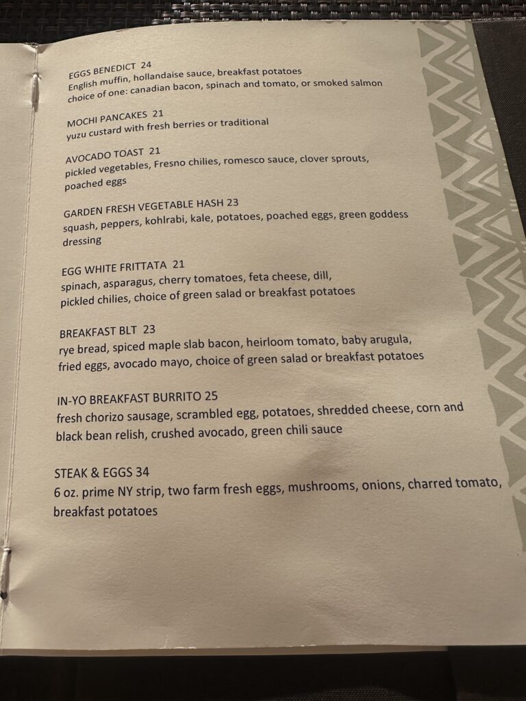 a menu of a restaurant