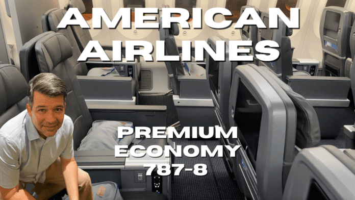 Seating area of the American Airlines Boeing 787-8 Premium Economy section