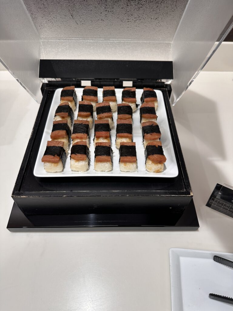 a tray of sushi on a table