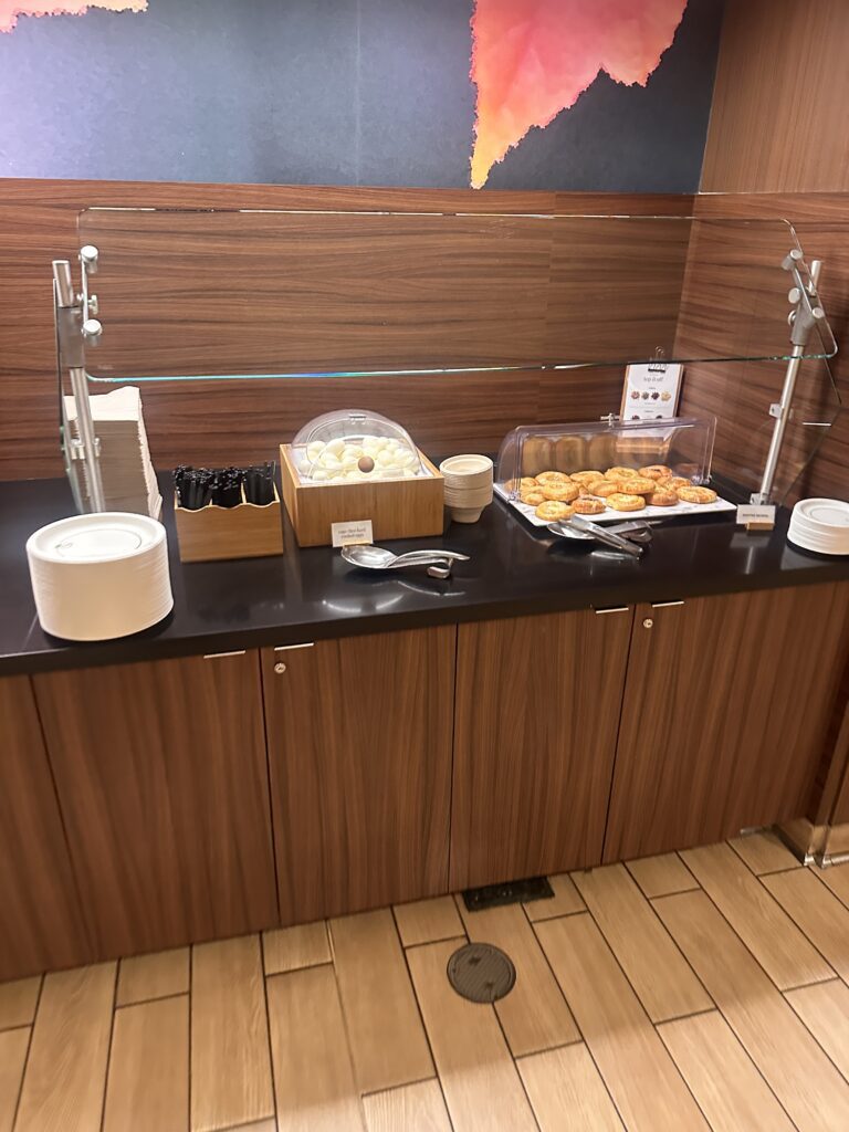 a buffet with food on it