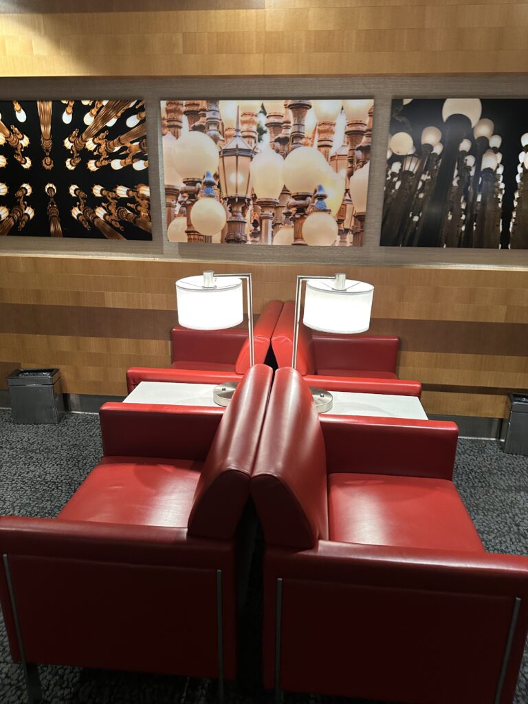 a red booth seating in a restaurant